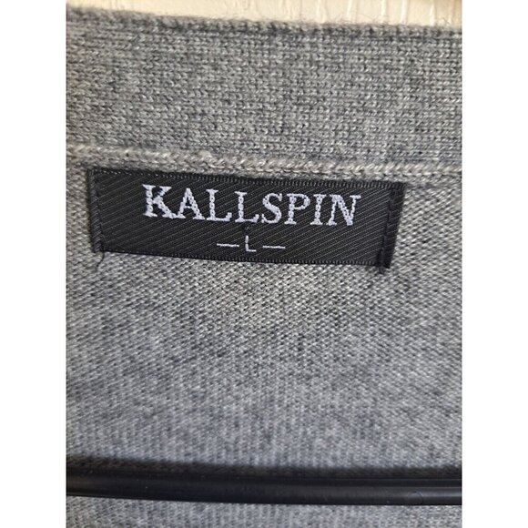 Kallspin Men's L Gray Tweed Cashmere Blend V-Neck Long Sleeve Cardigan Pockets - Picture 2 of 7